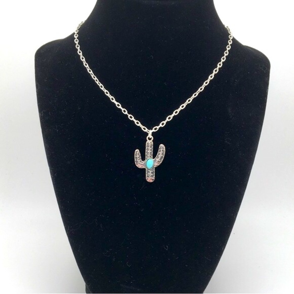 Saguro Cactus Pendant Necklace Turquoise